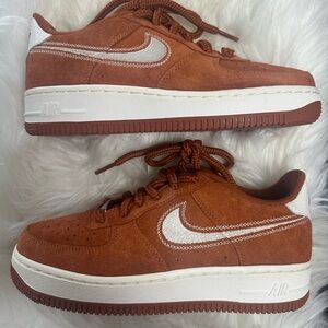 Nike Air Force 1 LV8 Russet Suede Sneakers with White Accents Youth 3.5